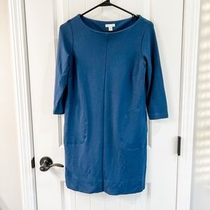 J. Jill Blue 3/4 Sleeve Shift Dress Side Pockets Size XS
